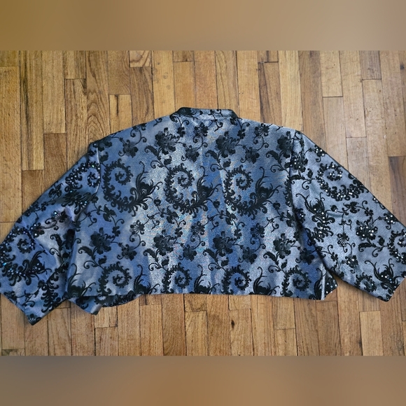 R&M RICHARDS Womens Grey Black Sequined Lace Jacket Plus 24W - Picture 7 of 10